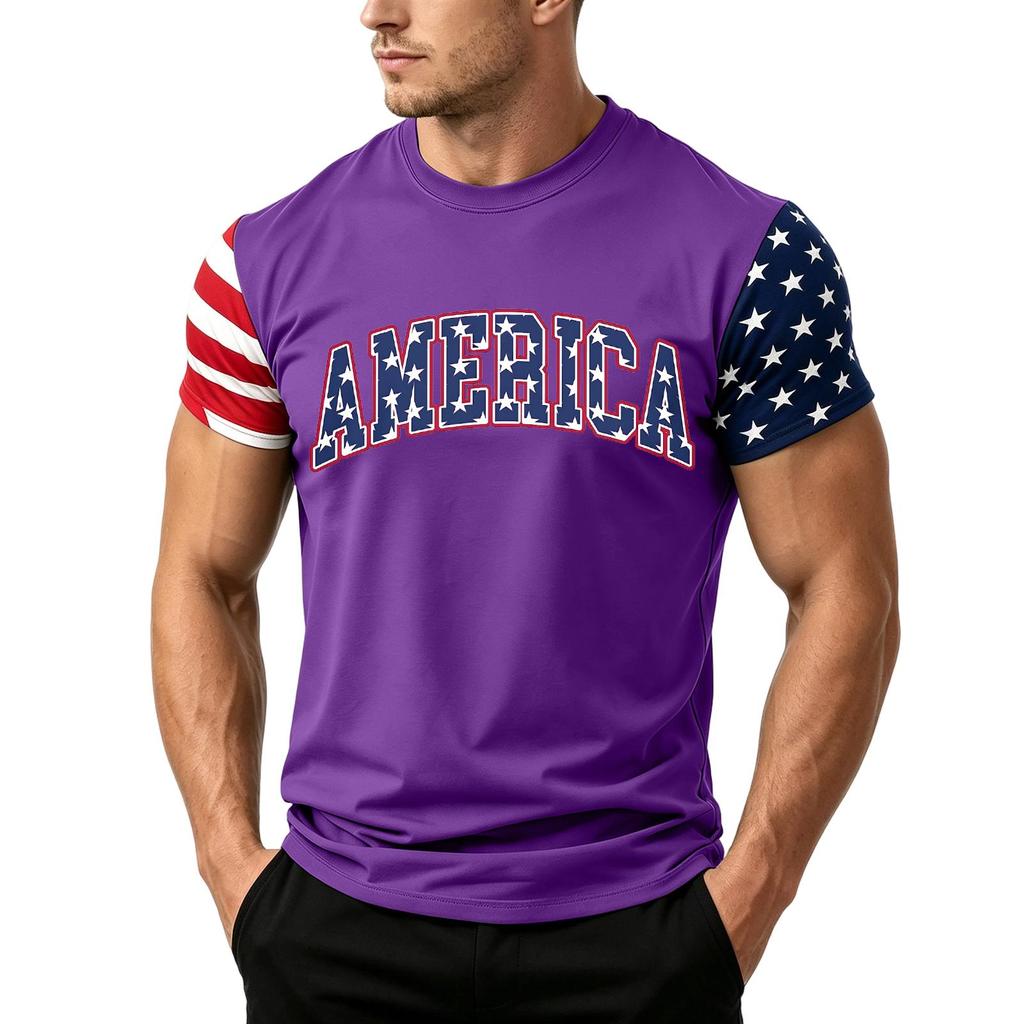 Men's Independence Day Flag Print Short Sleeve T-Shirt, Loose Casual Daily Summer Tops