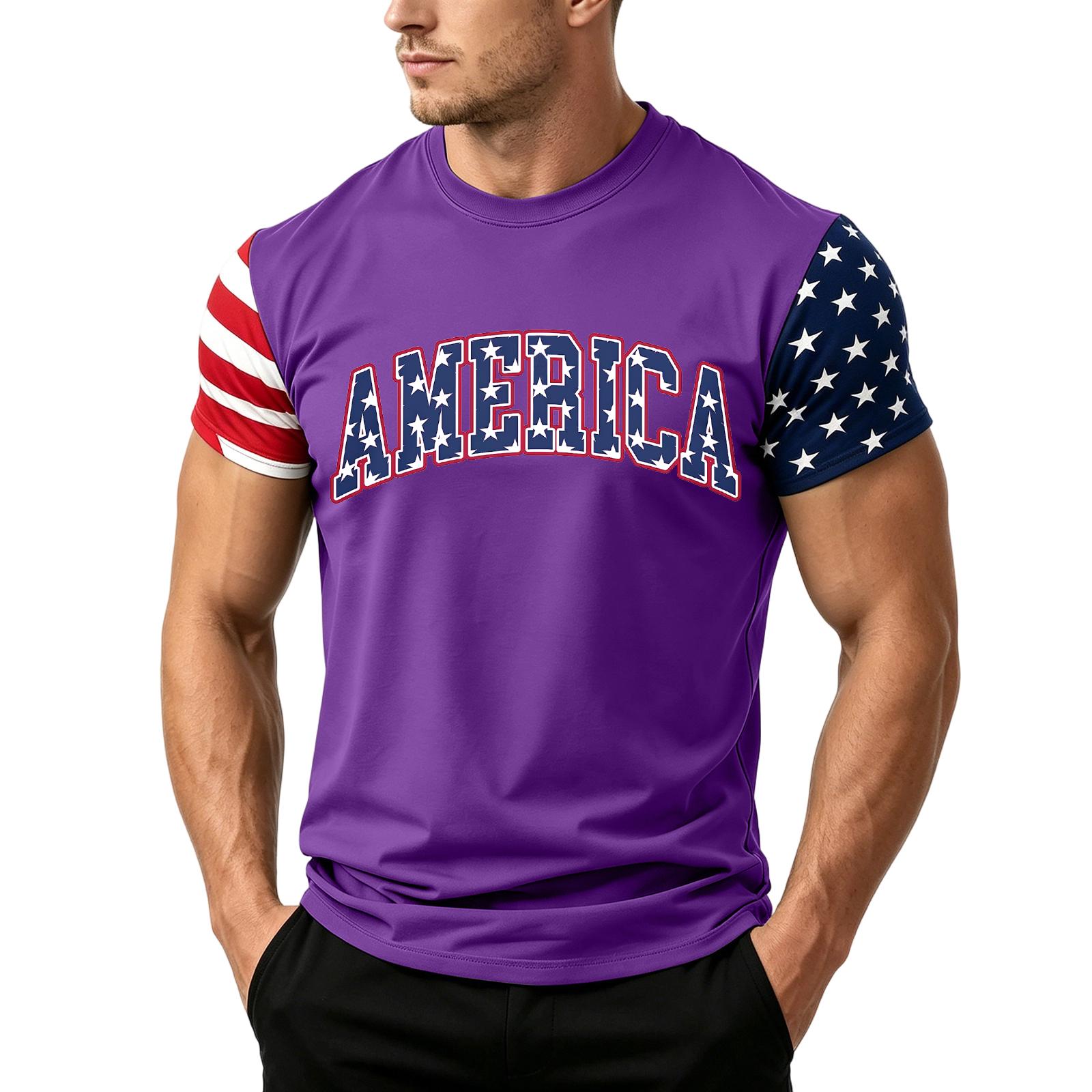 

Men s Independence Day Flag Print Short Sleeve T-Shirt, Loose Casual Daily Summer Tops XXXXL фіолетовий