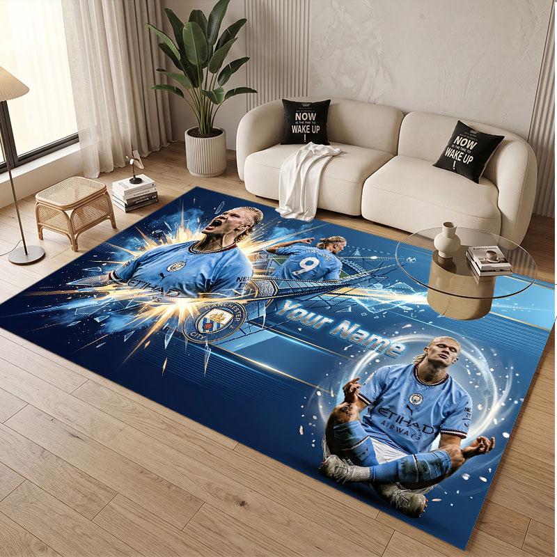 Custom Rug Erling Haaland Pattern Print Name Text Soft Non‑Slip Floor Carpet for Home Indoor Decoration