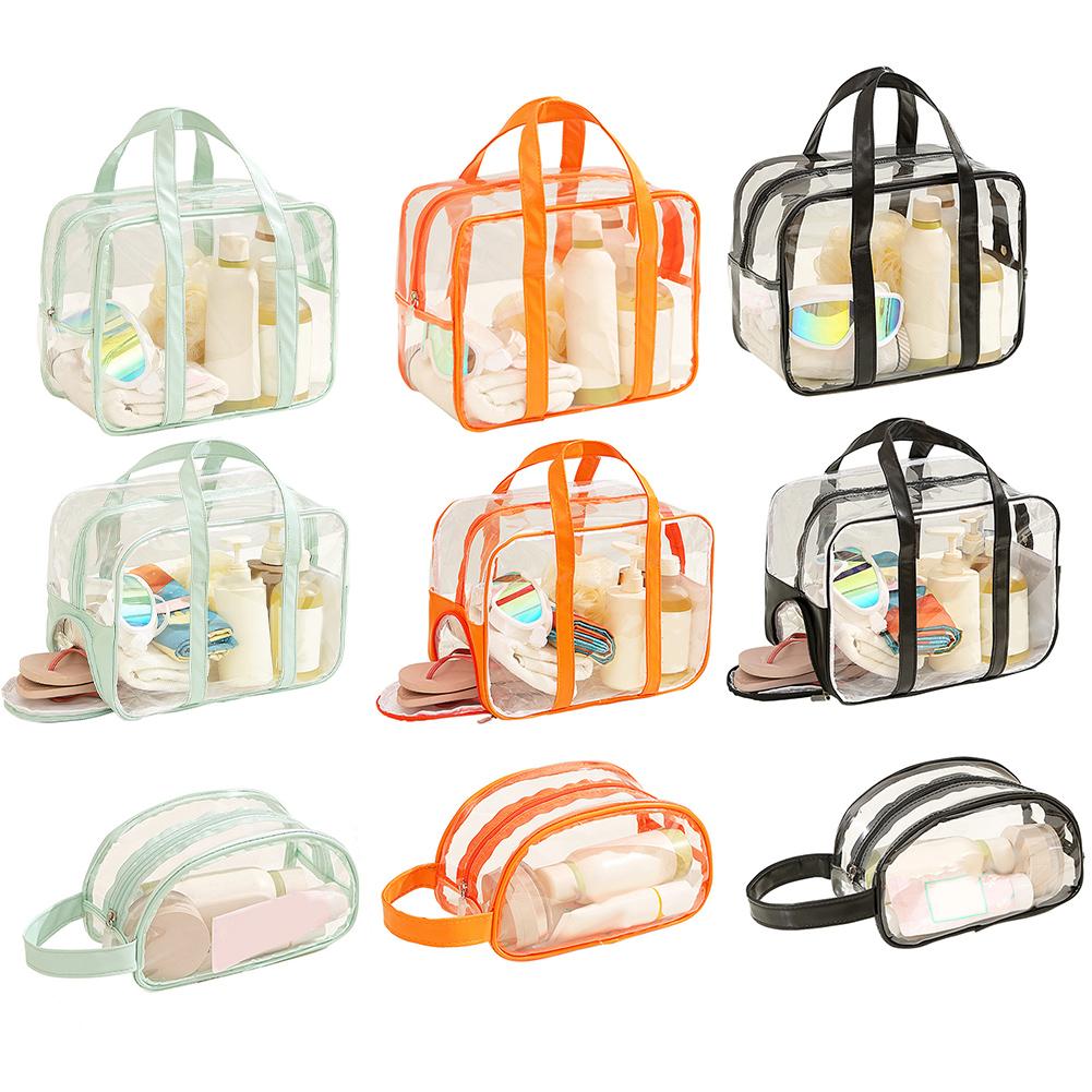 Clear PVC Cosmetic Organizer Bag with Zipper for Toiletries Makeup Storage Transparent Travel Tote Bag Water Resistant