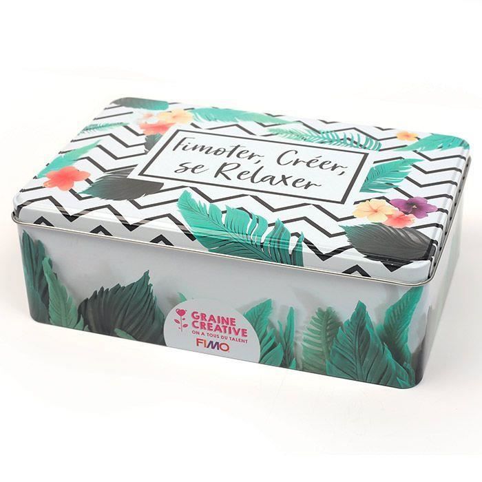 Boîte métallique - FIMO - Tropical - Rangement accessoires - Décor en pâte FIMO - Mixte