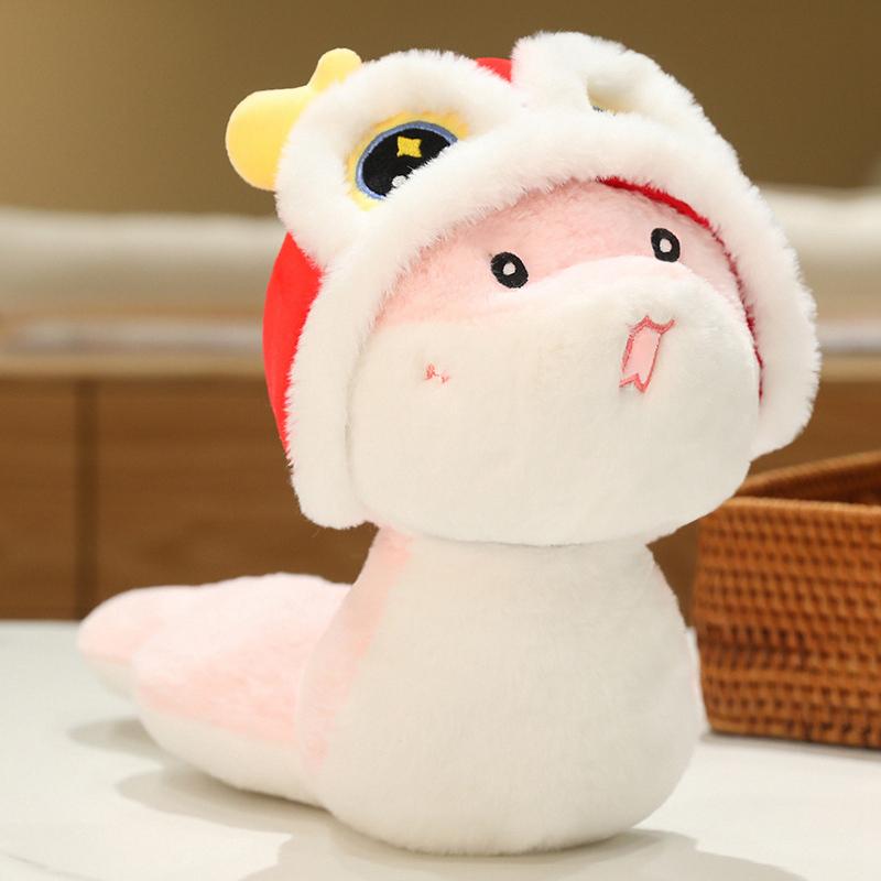 New Year Cartoon Lucky Snake Animals Plush Figure Dolls Soft Pillow Toys Wear Lion Clothes Funny Christmas New Year Gift