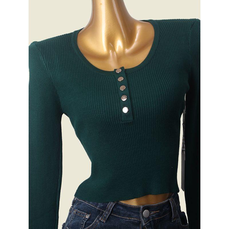 Fall 2024 New Arrival EU and South Korea Goods European Station Shoulder Bottoming Shirt High Waist Short Slimming Knitwear Tops Women