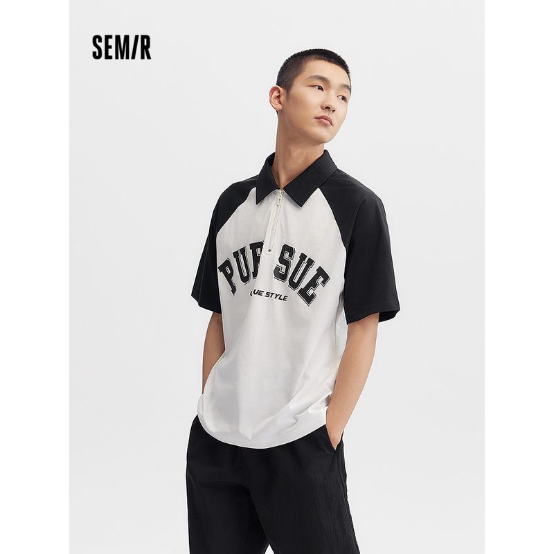 

Senma Polo Shirt Men s 2025 Summer Thin Fashion Contrast Color Raglan Sleeve Short Sleeve Tops American Retro Preppy Style White and black tone 00319 180/96A/XL