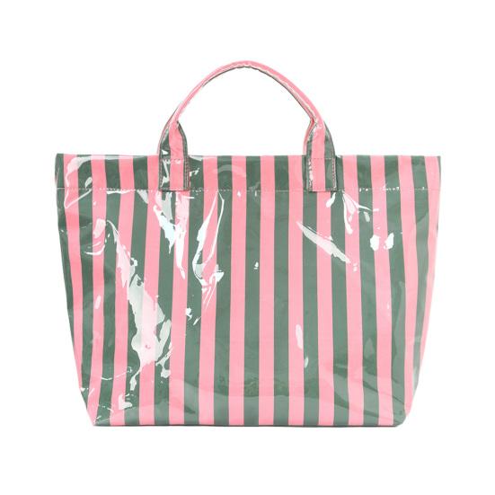 Glossy Striped Tote Bag PVC Handbag Stylish Waterproof Large Capacity Checkered Leopard Print