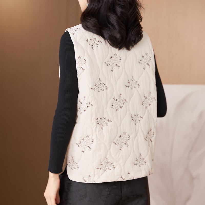 Damen Ethnisch Stil Froschknopf Steppweste – Warme Ärmellose Herbst/Winter Weste