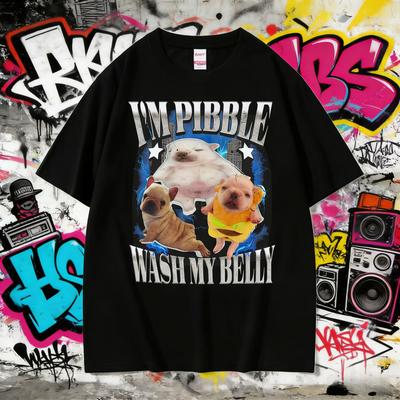 2025 Summer Im Pibble Wash My Belly Funny French Bulldog Meme Men Women Cute Retro Cotton Casual Oversized Leisure T Shirt
