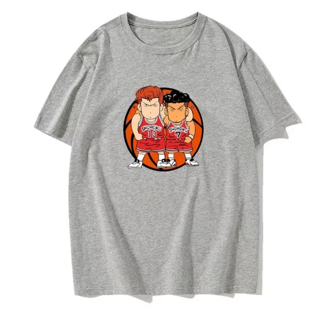 Summer Men's Anime T-shirt Basketball Short-sleeved Solid Color Round Neck Cotton T-shirt Men's European Size Daily T-shirt