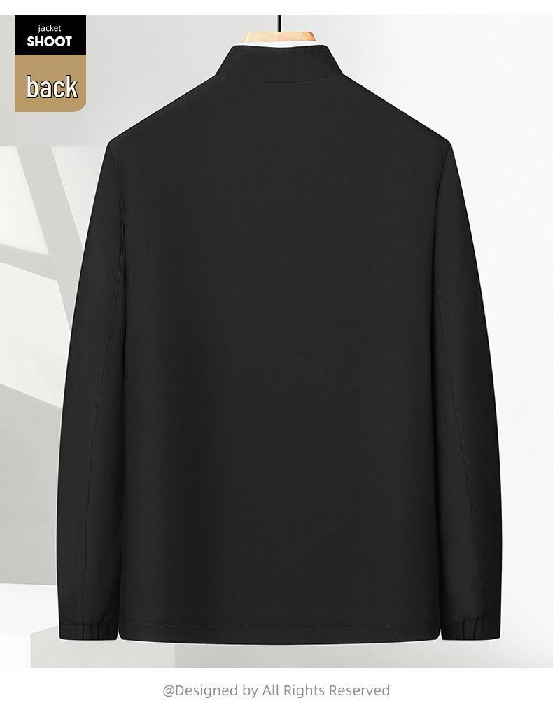 Men's Stand Collar Solid Color Casual Business Jacket for Mid-Aged & Young Adults