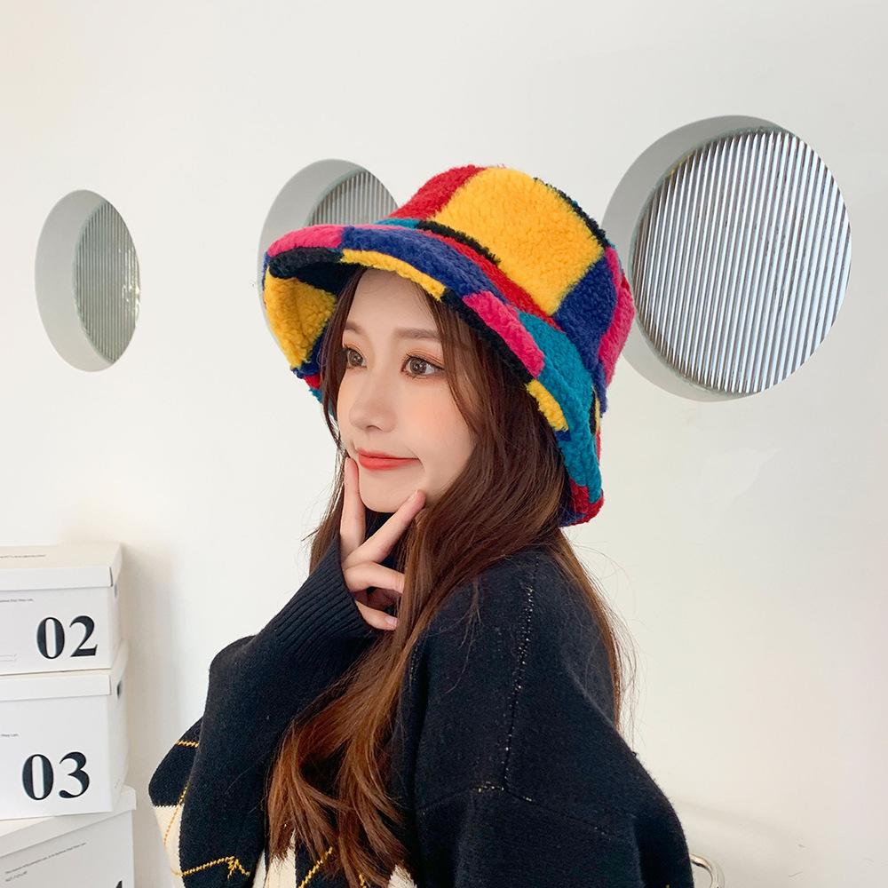 Unisex Bucket Hat Striped Women Men Fishing Fisherman Hat Autumn Winter Faux Fur Wool Outdoor Warm Panama Cap