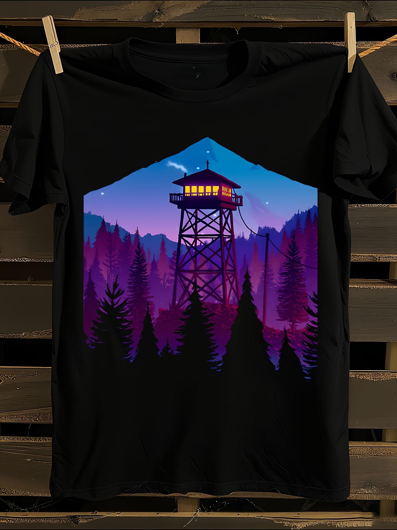 Firewatch Tower Scenic Print Black Tshirt XXL
