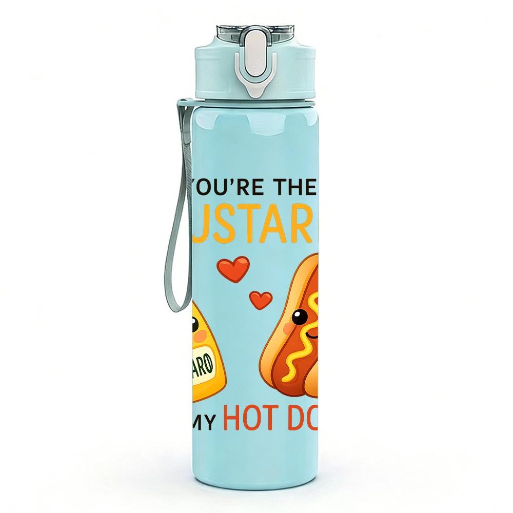 1PC Mustard Hot Dog Funny Text 750ml Color Plastic Sports Water Bottle Leakproof Flip Straw Lid Suitable for Sports Office Home Use