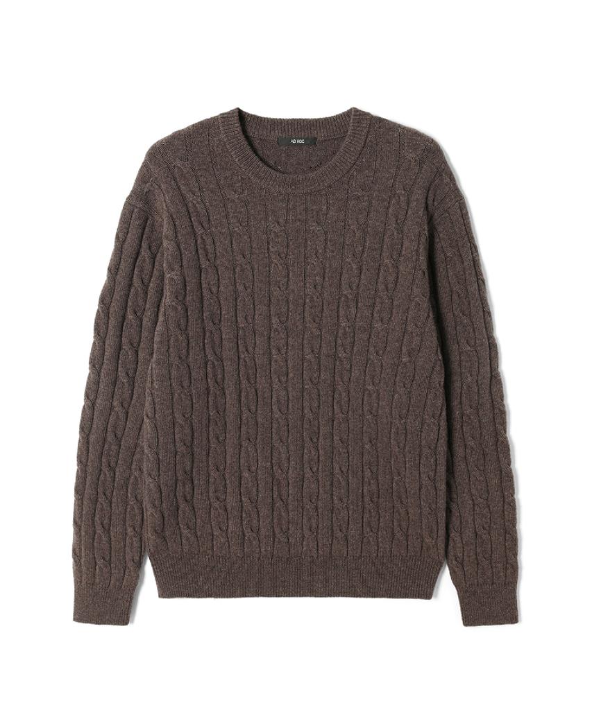 ADHOC Men'S Round Neck Cable Knit (Brown) (Hcalka1)