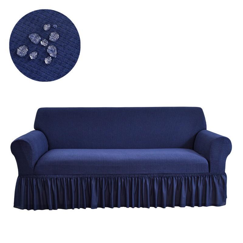 

Elastic Solid Color Sofa Cover With Skirt Waterproof Sofa Protective Cover For Living Room 1/2/3/4 Seater Small
