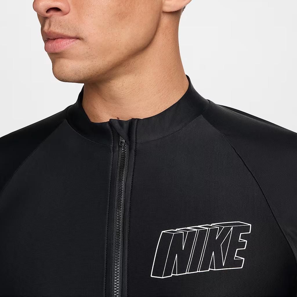 Nike Swim 3-D Letter Print Sun Protection Zip-Up Long Sleeve Swimsuit Men swimsuit Black FZ6161-010