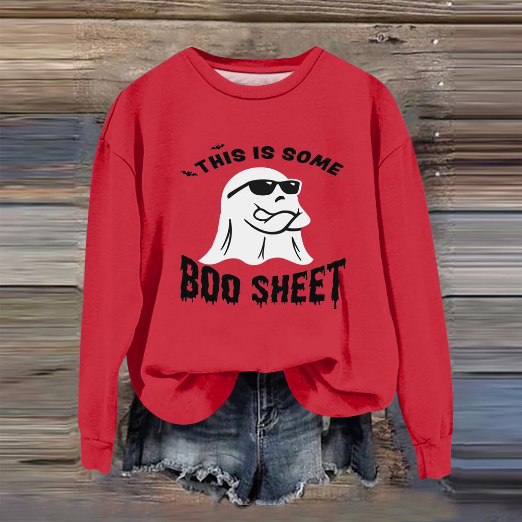 Women's Fashion Casual Long Sleeve Halloween Printed  Neck Sweatshirt