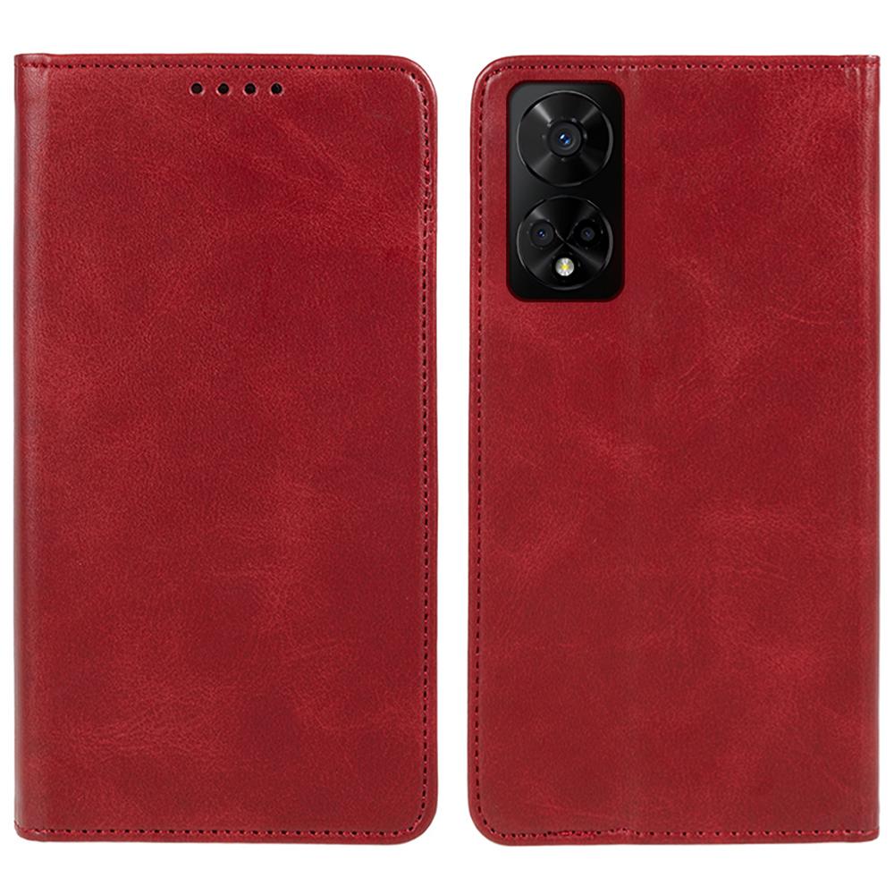 

For TCL 50 5G Case Strong Magnetic PU Leather Phone Cover Calf Texture Red
