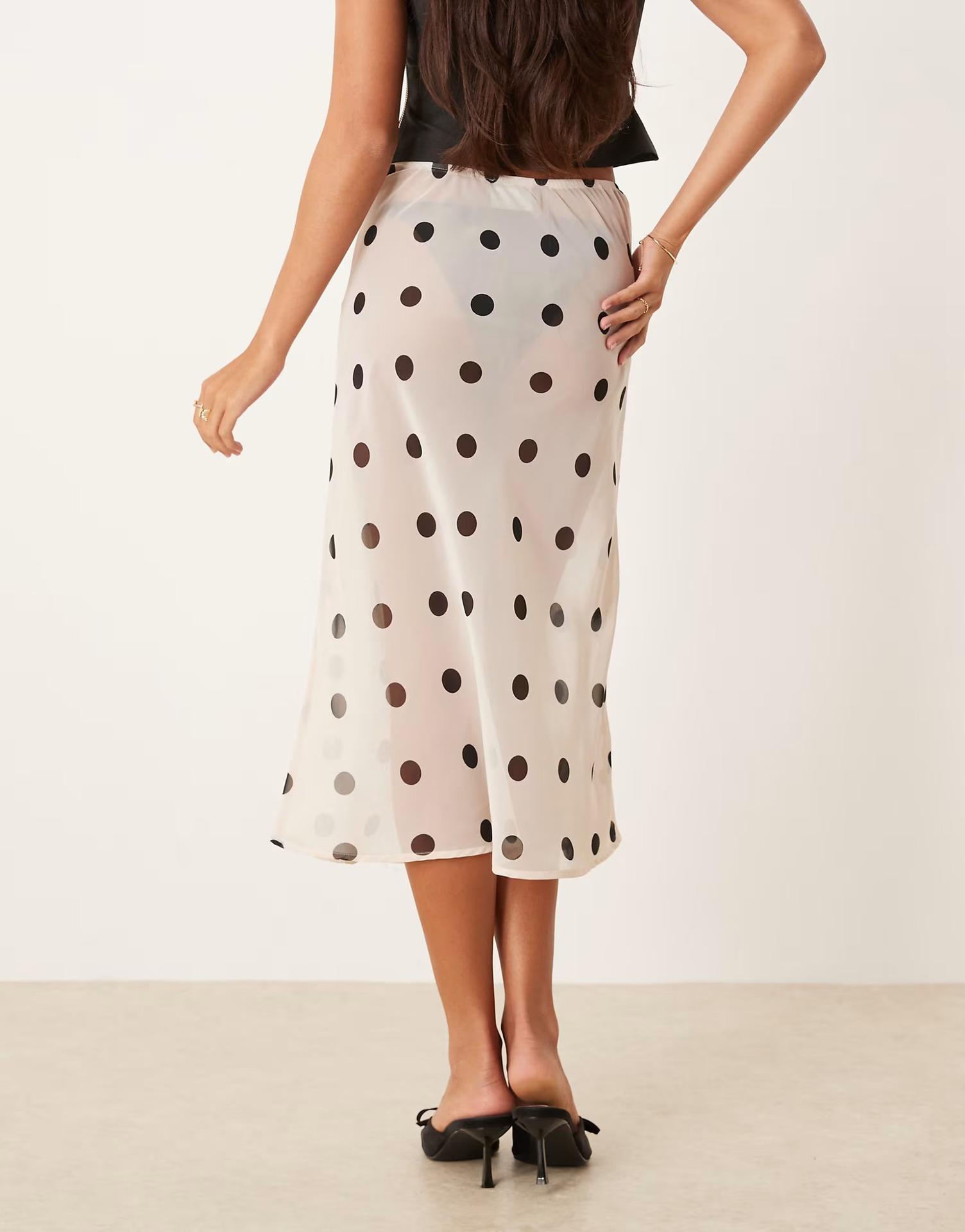 Women s High Waist Polka Dot Mesh Midi Skirt Flowy A Line Chiffon Elegant Sweet Spring Long Skirt S