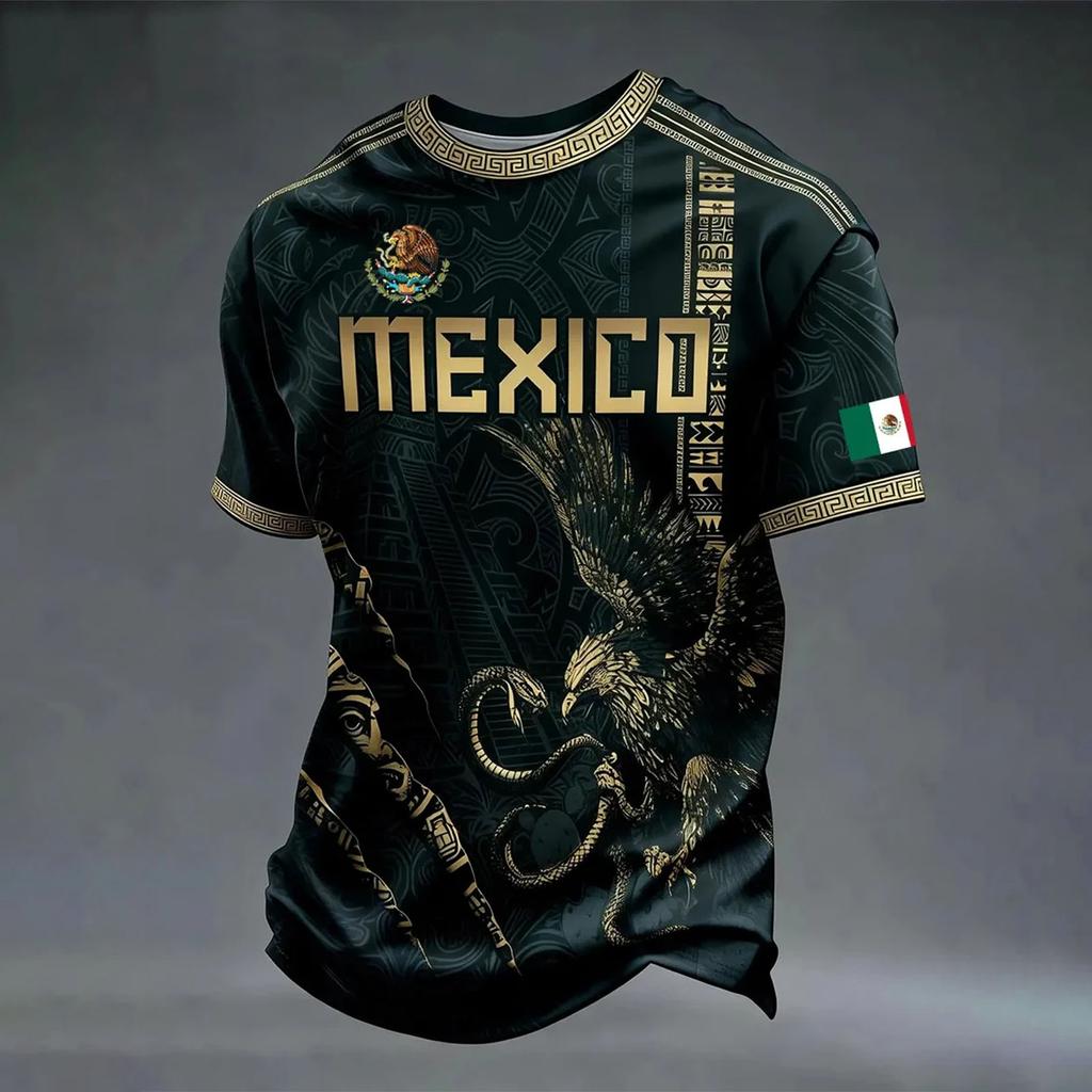 Men's Casual Short Sleeve T-Shirt Lightweight Breathable Neck Mexico Letter Print