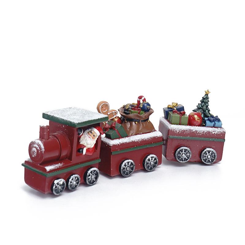 Christmas Resin Mini Snow Train Ornament Santa Xmas Tabletop Home Holiday Decor Gift