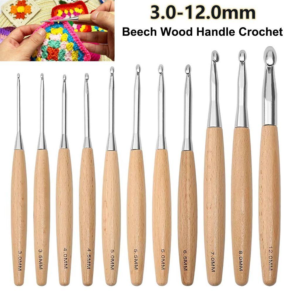 Beech Wood Handle Crochet Hooks 3-12mm Wood Handle Crochet Sewing Accessories Yarn Weave Tool
