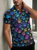 Men's Short-Sleeve Polo Shirt with Full-Body Footprint Print - Button-Up Lapel Collar, Colorful Footprint Patterns Suitable for Dates, Beach
