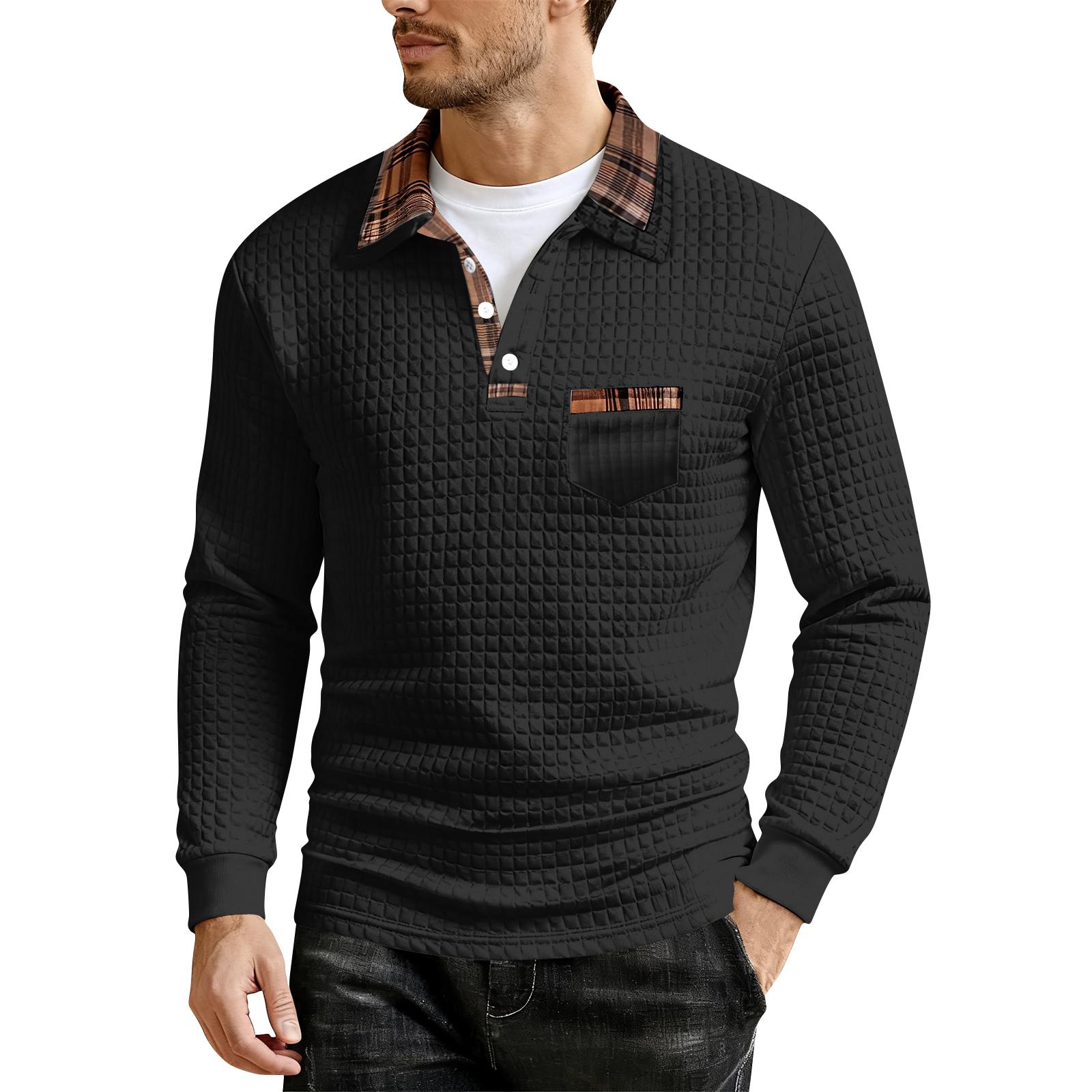 

Мужской повседневный однотонный клетчатый лоскутный карман, лацкан, спортивный с длинным рукавом XXXL