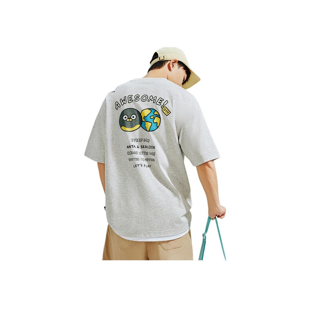 Anta X Seal Look Collaboration Lifestyle Series Cartoon Anime Letter Round Neck Breathable Versatile Short Sleeve T-Shirt Unisex Tops 972528106-1