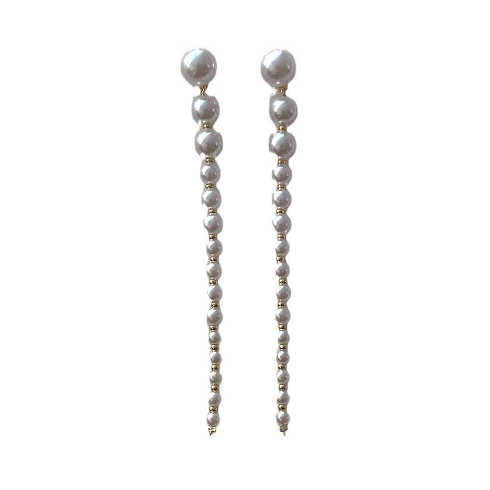 French Style Light Luxury Personalized Vintage Long Pearl Tassel Dangle Earrings For Women Fashion Sweet Geometry Jewelry Gifts