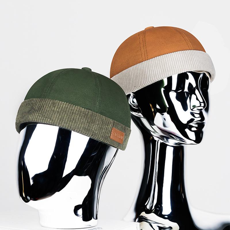Men's and Women's Harajuku Color-matched Tang Hats, Trendy and Stylish, Sailor's Patchwork Velvet Leather Label Landlord Hats