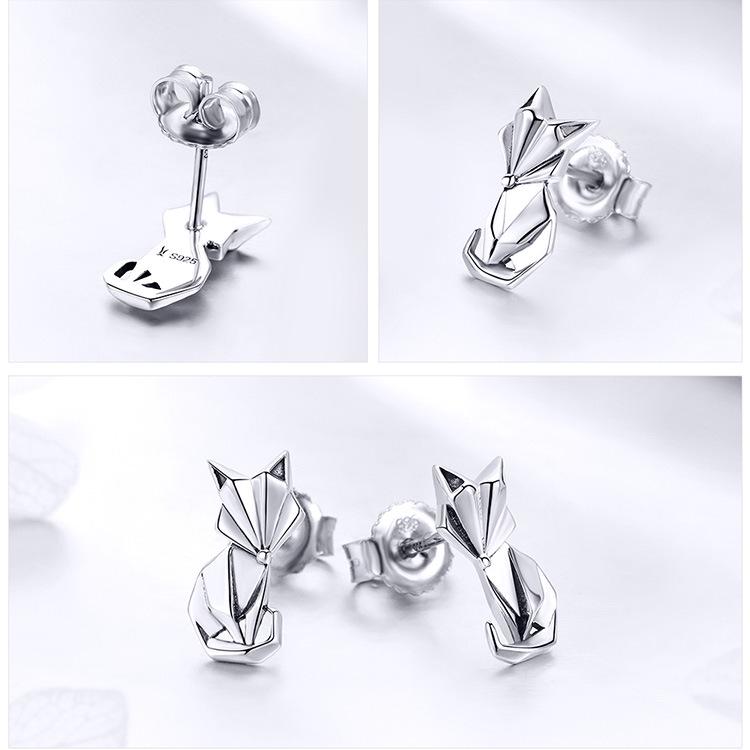 Avle S925 Origami Fox Sterling Silver Animal Earrings for Girls - SCE526