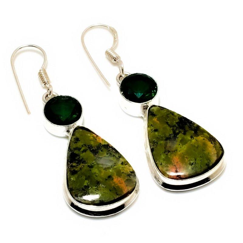 

Ювелирные серьги ручной работы с унакитом, диопсидом 925 пробы, посеребренные, 1,89 дюйма