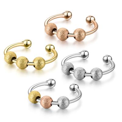 Rotate Freely Anti Stress Anxiety Ring Women Adjustable Stainless Steel Frosted Beads Spinner Fidget Rings Anillo Ansiedad