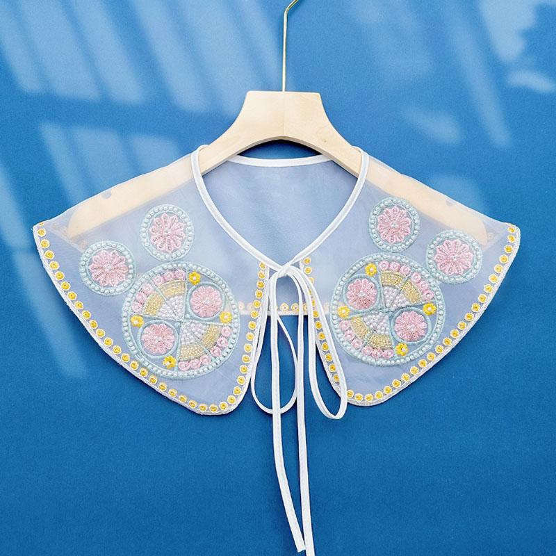 Perfect Match Pink Women Scarf Shawl Detachable Collar Tie Necklace Embroidery Lapel Fake False Collar Woman Lace Tie Neckwear Nep Kraagie