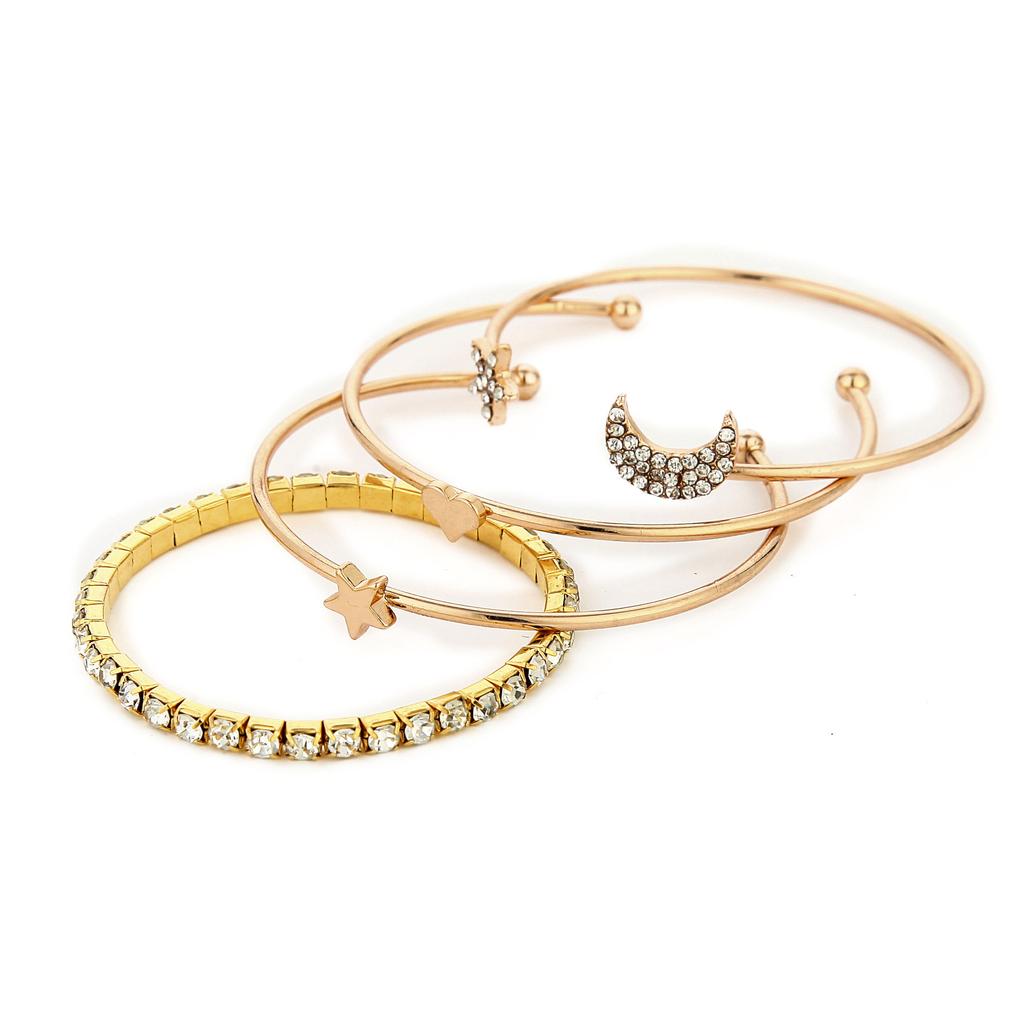 RUI RUI YU 4 buc/set Brățară de modă pentru femei Brățară elegantă cu deschideri concise Steaua cu diamante și lună