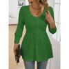 Women S Plus Size Solid Long Sleeve Round Neck Top With Button Decoration