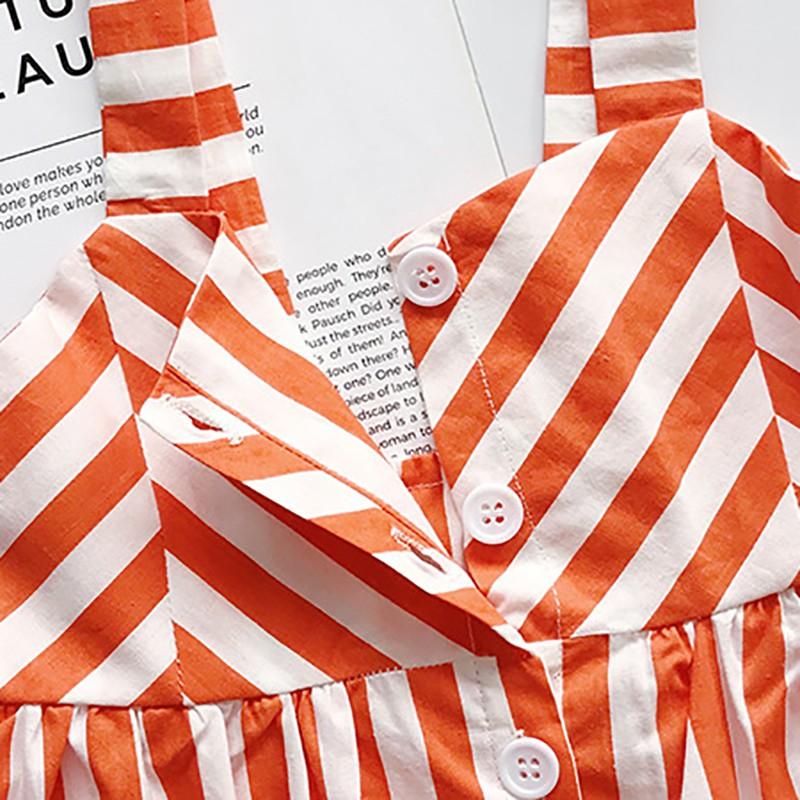 Children Summer Girls Sweet Cotton Cute Cartoon Stripes Print Sleeveless Sling Sweet Princess Dress