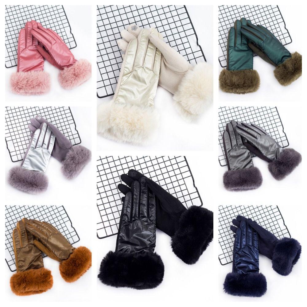 Thicken Suede Leather Gloves Five Finger Winter Driving Gloves Fashion Gloves Girls