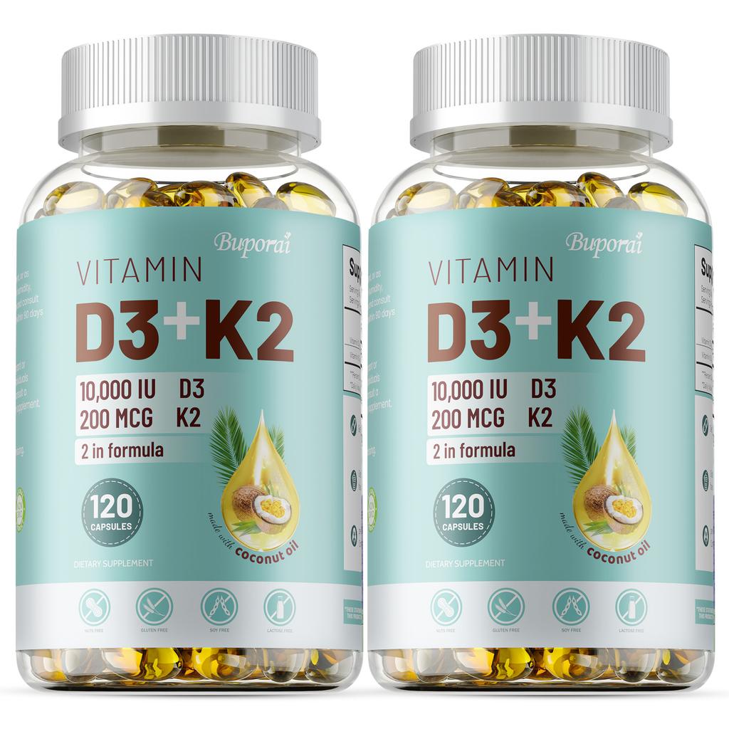 Capsule molli di Vitamina D3 e Vitamina K2, integratore di olio di cocco naturale, supporto immunitario