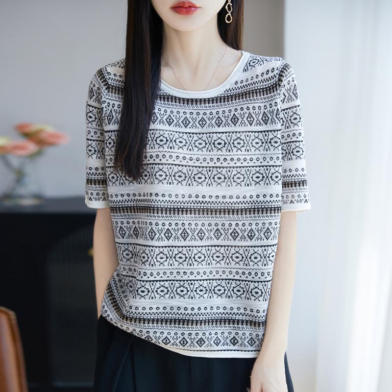 Women Knit T-shirt MODERN NEW SAGA Summer Knitted Shirt Short Sleeve Tees O-neck Pullover Knit Tops