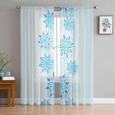 Christmas Snowflake Sheer Curtains For Kids Bedroom Living Room Voile Curtains Xmas Kitchen Tulle Curtain