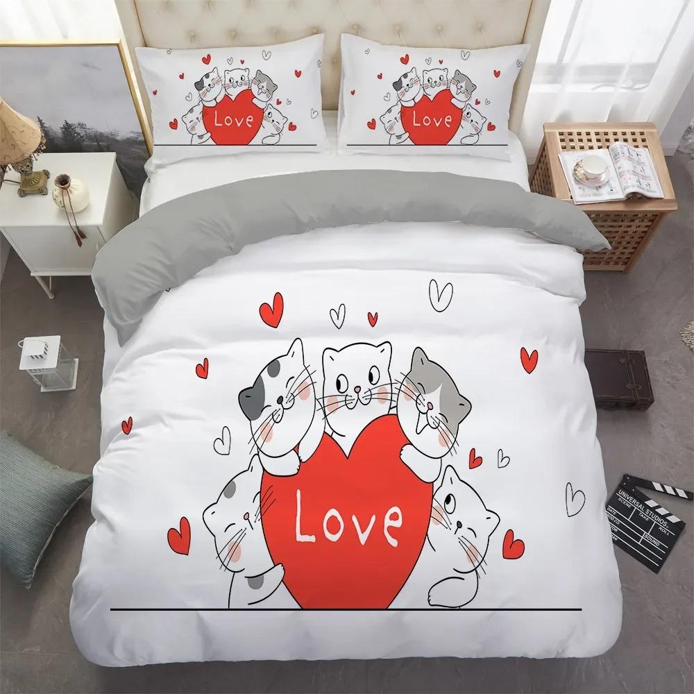 Heimtextil Cartoons Niedliche Katze Bettbezug Bettdeckenbezug Kissenbezug Junge Mädchen 23-teiliges Polyester Bettwäscheset King Queen Einzelgröße
