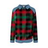 Women's Casual Long Sleeve Plaid Sweatshirt with Denim Patchwork
