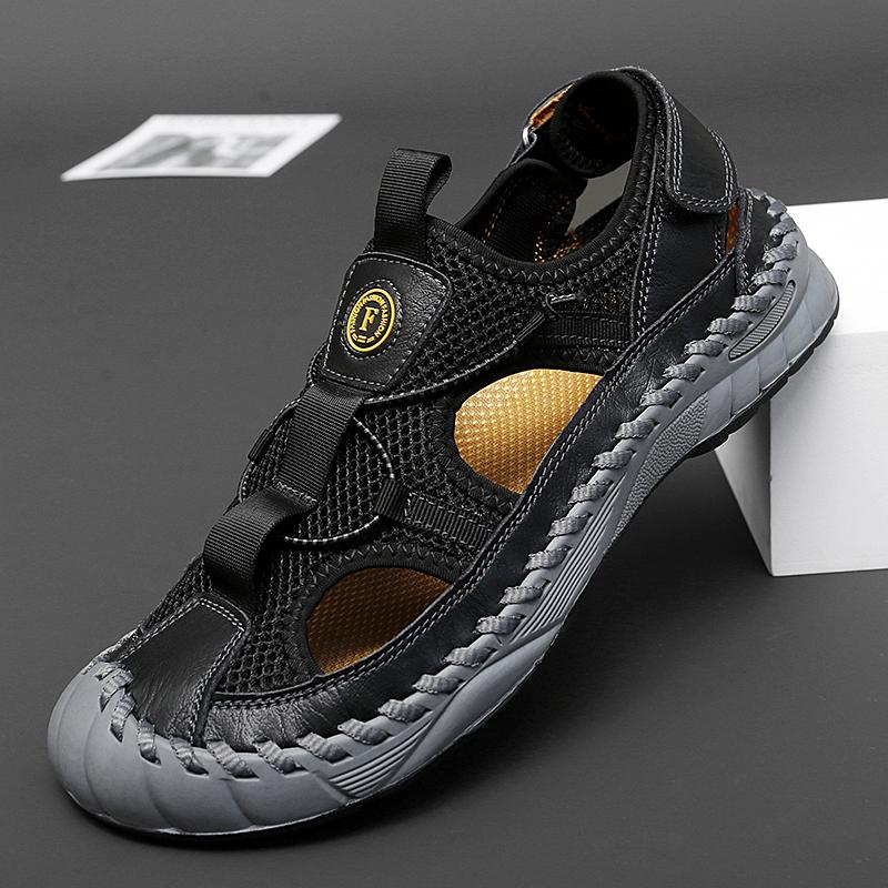 

38-47 Летние прогулочные сандалии ручной работы из натуральной кожи для мужчин Luxus Tênis Masculino Дизайнерская обувь для мальчиков для мужчин Бесплатная доставка 47 чёрный