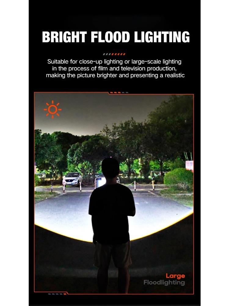 New Flashlight Solar Searchlight Strong Light Illumination Portable Handheld Flashlight Outdoor Multifunctional Lighting