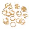 13 Pieces Punk Style Geometric Line Open Ring Multi Piece Set Sun Starfish Women's Ring Set