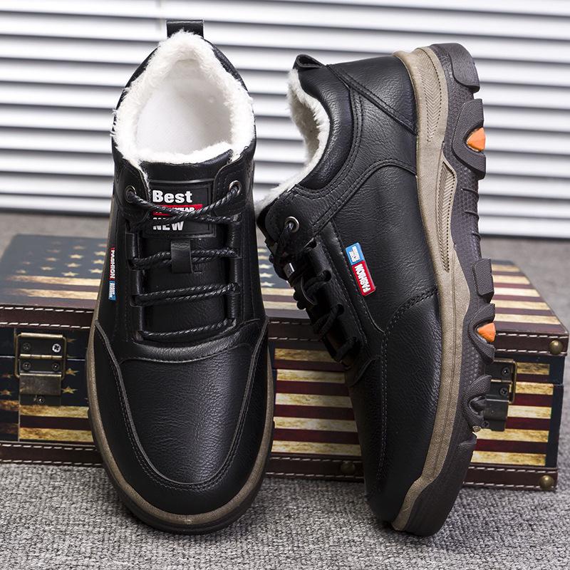 Men's Winter Velvet-Lined Leather Snow Boots - Warm, Thick-Soled, Casual Outdoor Sports Shoes