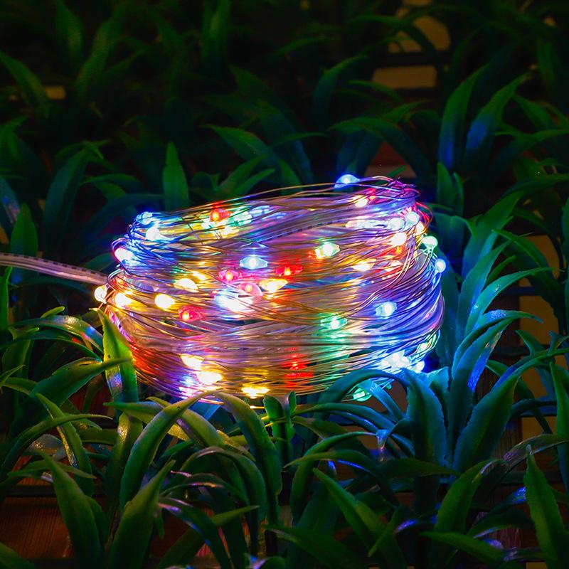 Outdoor Waterproof LED Solar Copper Wire String Lights with 8 Functions for Courtyard and Camping Holiday Decoration