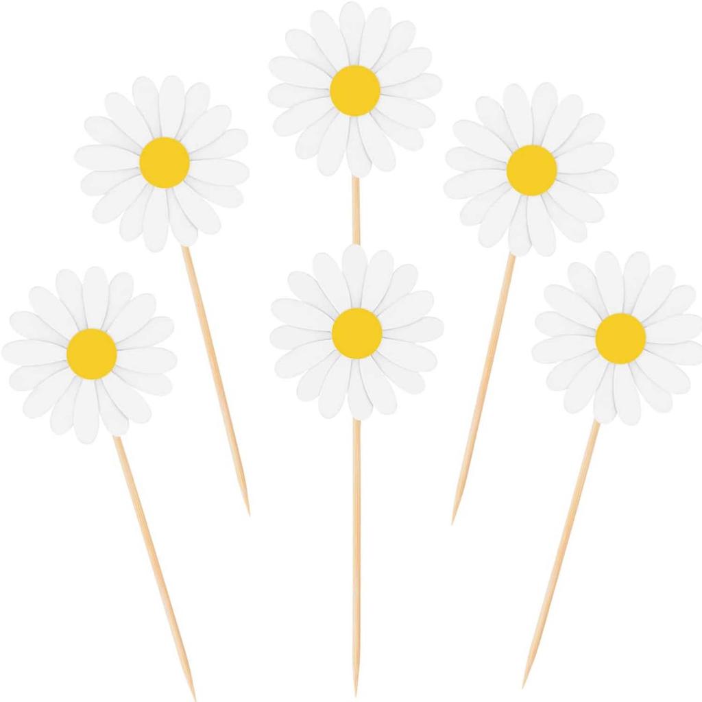 24Pcs Daisy Flower Cake Topper Toothpicks Chrysanthemum Cupcake Toppers Spring Daisy Flower Cake Picks for Birthday Supplies