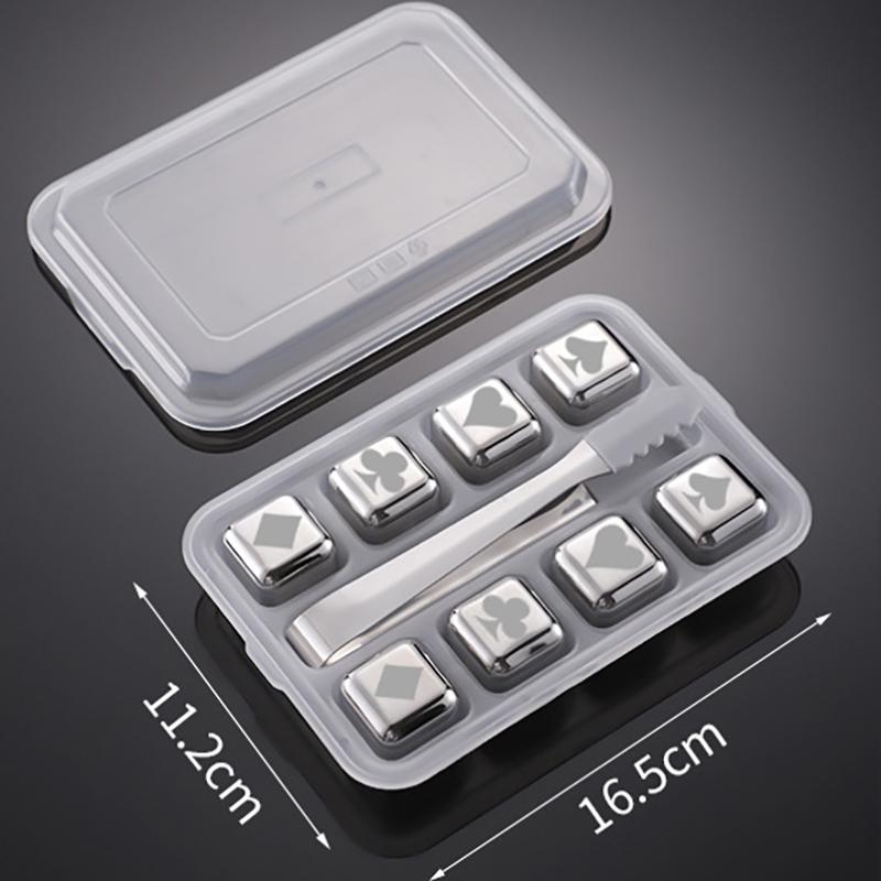 304 Stainless Steel Ice Cubes, Reusable Whiskey Stones, Dice Poker Pattern, Quick-Frozen Metal Ice Pellets, Beer Cooler Bar Tool
